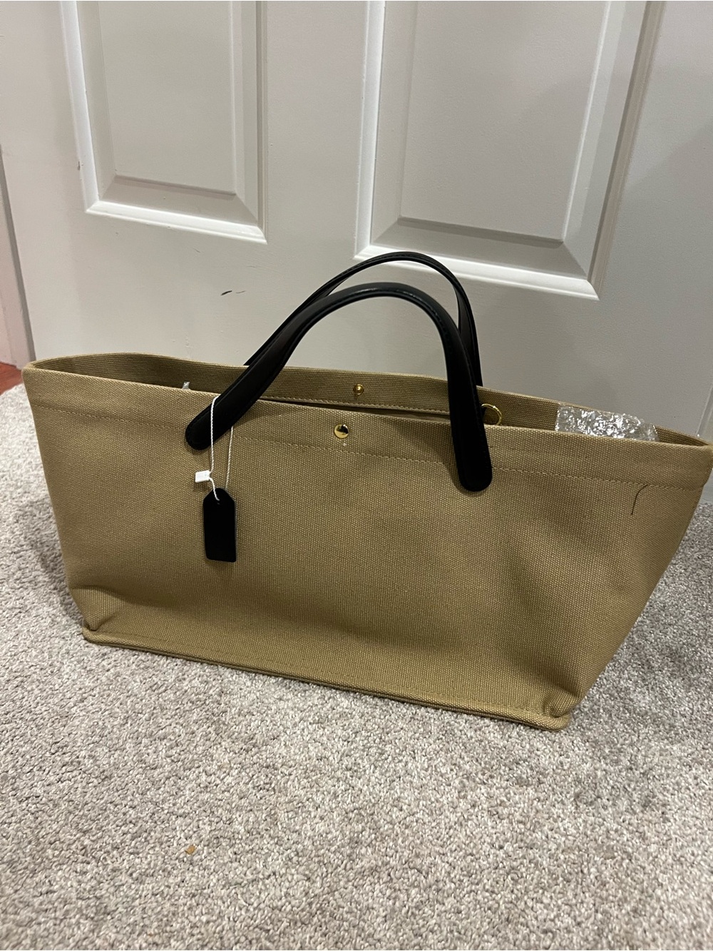 Classic Structured Tote in Tan with Black Handles